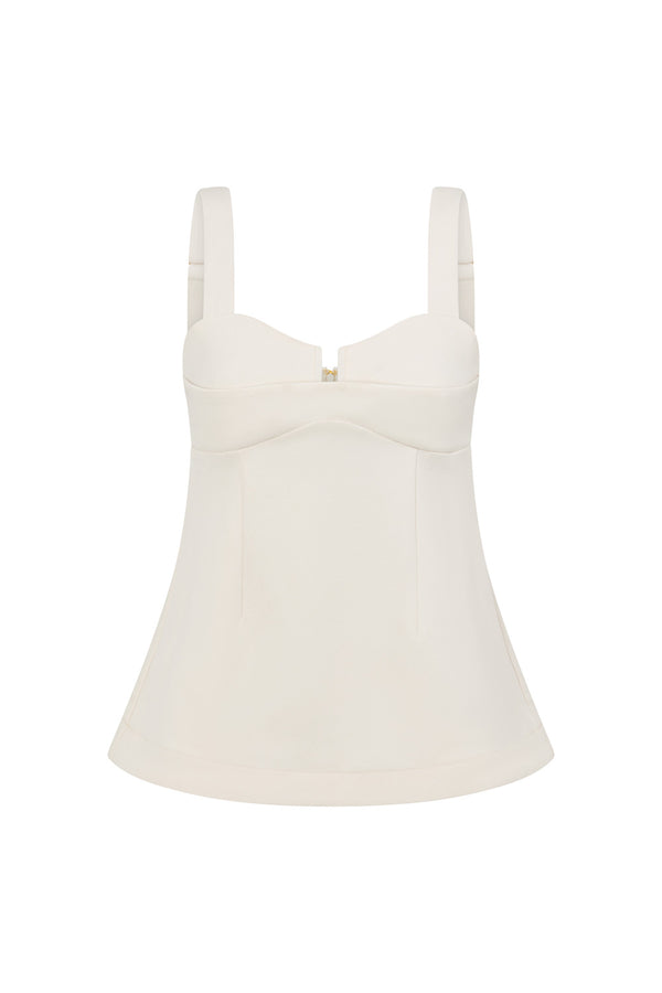 Cream Linen Blend Cutout Longline Aqui Top