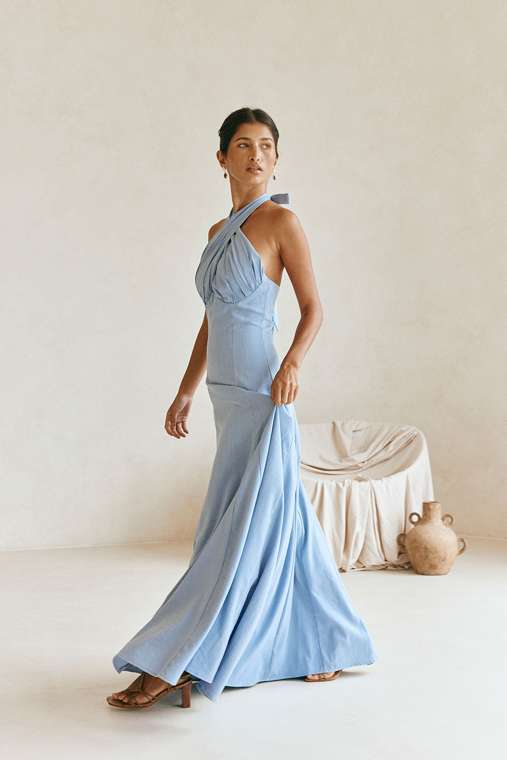 Ginevra Halterneck Maxi Dress - Blue