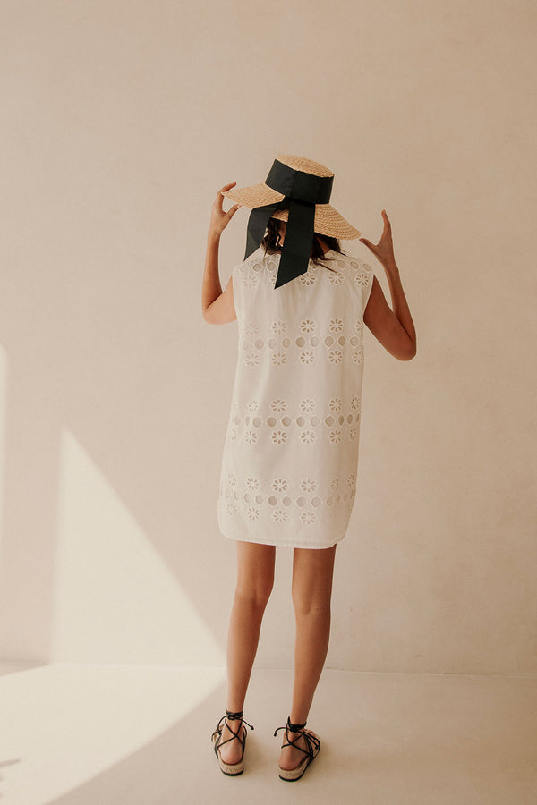 White Embroidered Front Tie Mini Aisha Dress