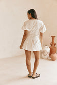 White Cotton Ruched Mini Lou Dress