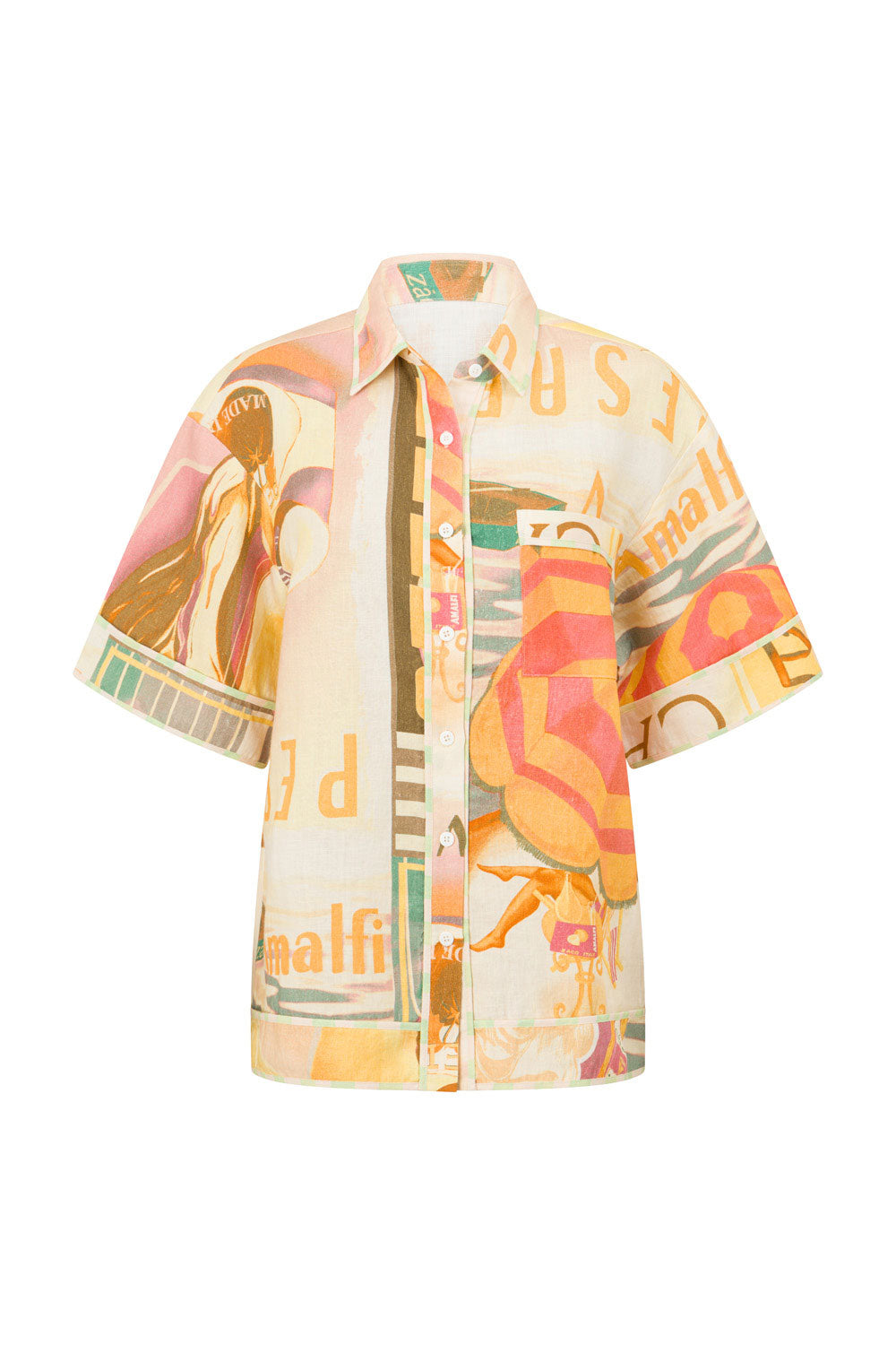 La Dolce Vita Collared Buton Up Top - Fiorire Rosa Orange, Pink