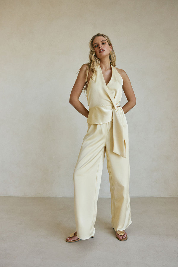 Butter Yellow Silky Wrap Valentina Jumpsuit