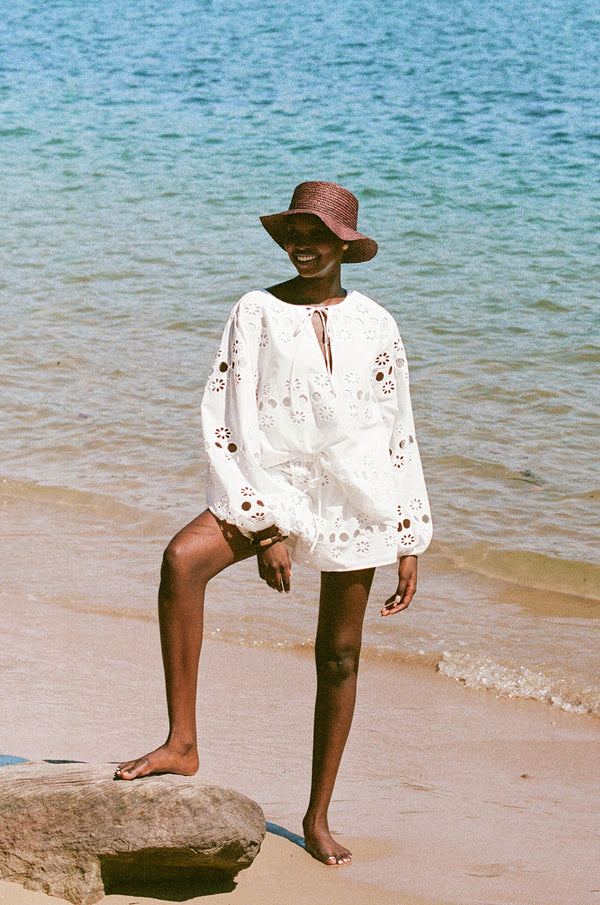 White Embroidered Drawstring Paras Shorts