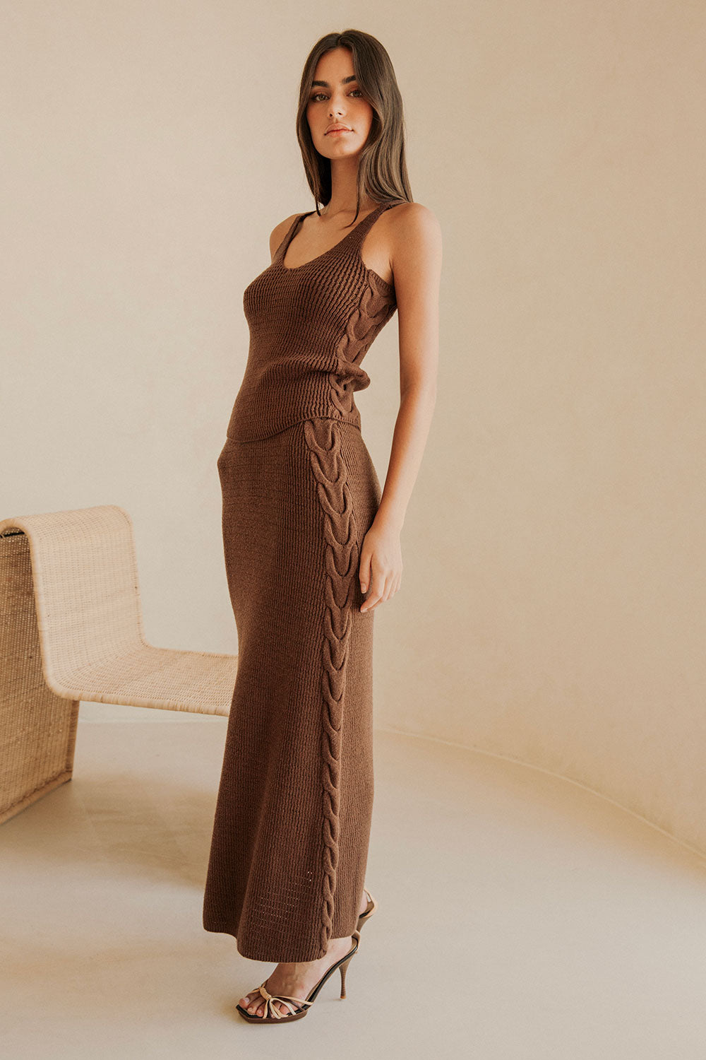 Chocolate Brown Knit V Neck Ellarose Tank Top