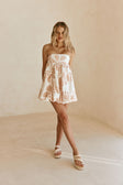 Pink Petal Patch Print Strapless Mini Kaiori Dress