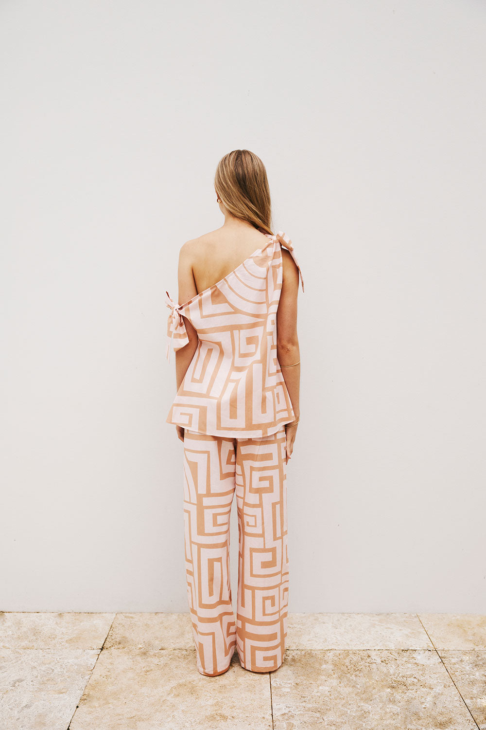 Pink Hellenic Maze Elastic Drawstring Kahli Pants