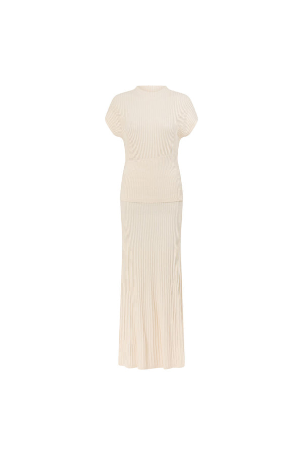 Cream Ribbed Knit Maxi Sorrento Dress