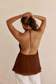 Chocolate Brown V Neck Halter Liora Top