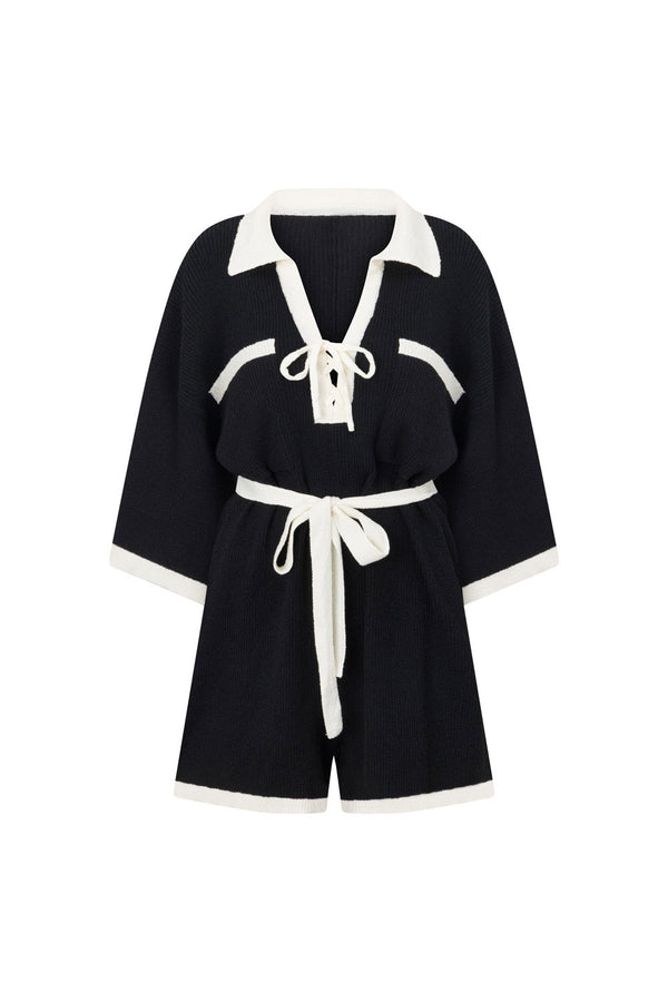 Black Collar V Neck Sammi Playsuit