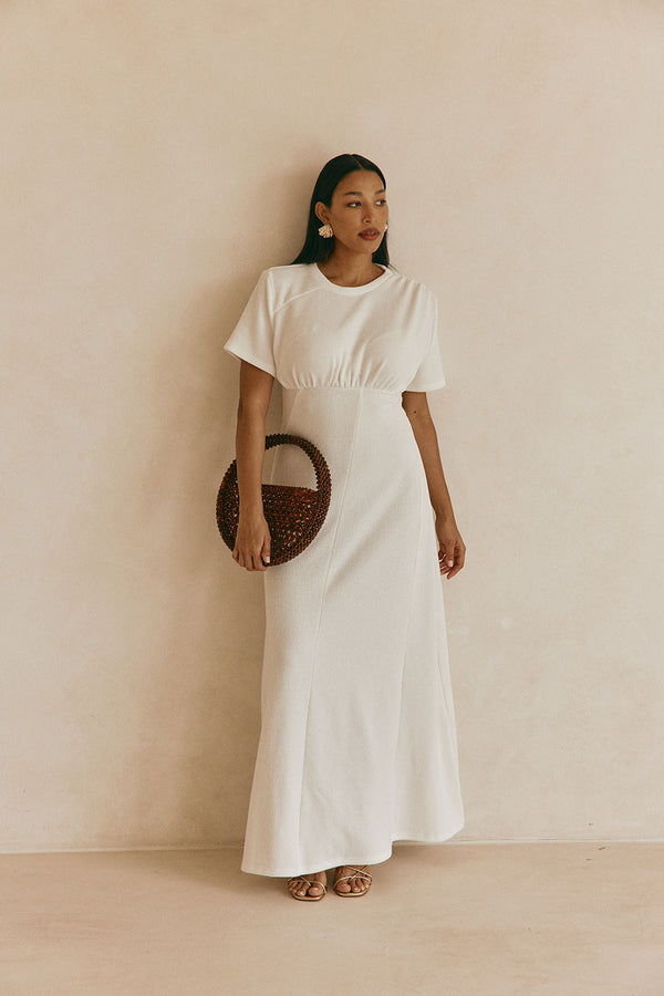 White Ribbed A Line Maxi Gizelle Dress