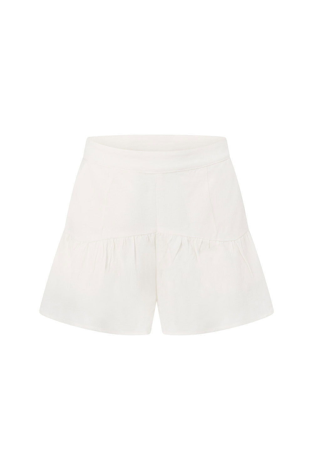 White High Waist Gathered Flounce Panel Luna Shorts
