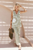 Green Ocean Relic Print Elastic Malani Pants