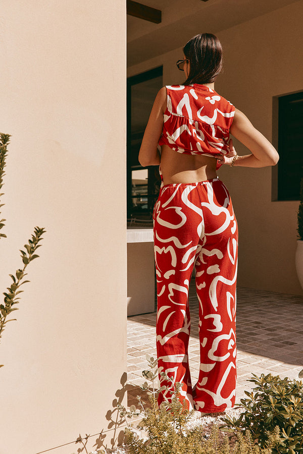 Red Fila Rogue Floral Print Drawstring Elena Pants