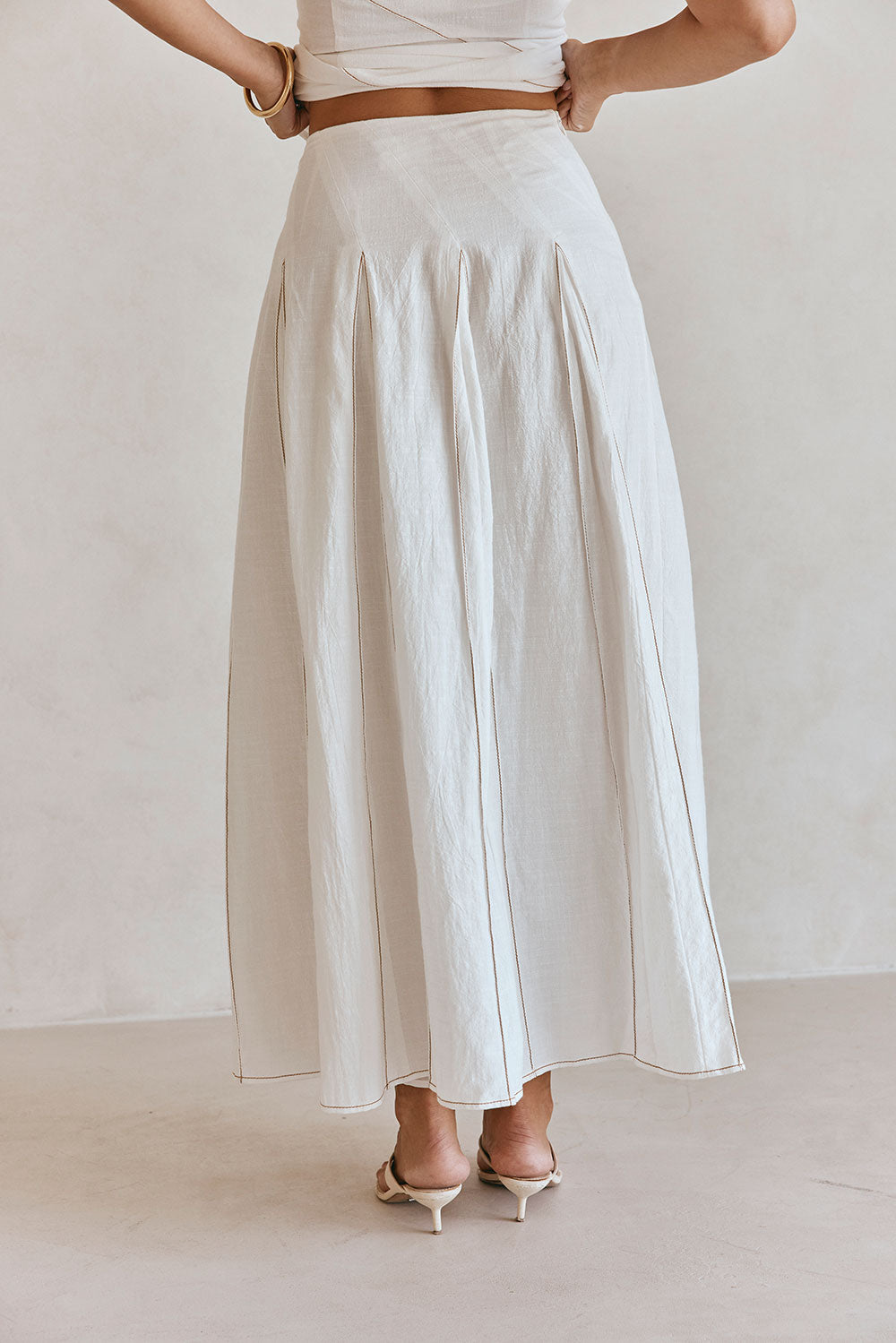 White Pleated Flounce Maxi Viviana Skirt