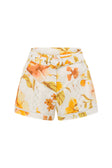 White Agalia Floral Print Belted Jara Shorts