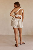 Beige Gingham Elastic Drawstring Charlie Shorts