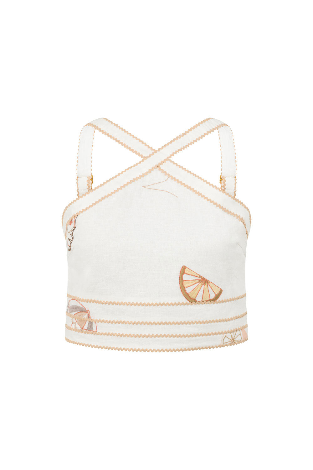 Paradise Halterneck Embroidered Cove Crop Top - Serenita, White, Beige, Pink