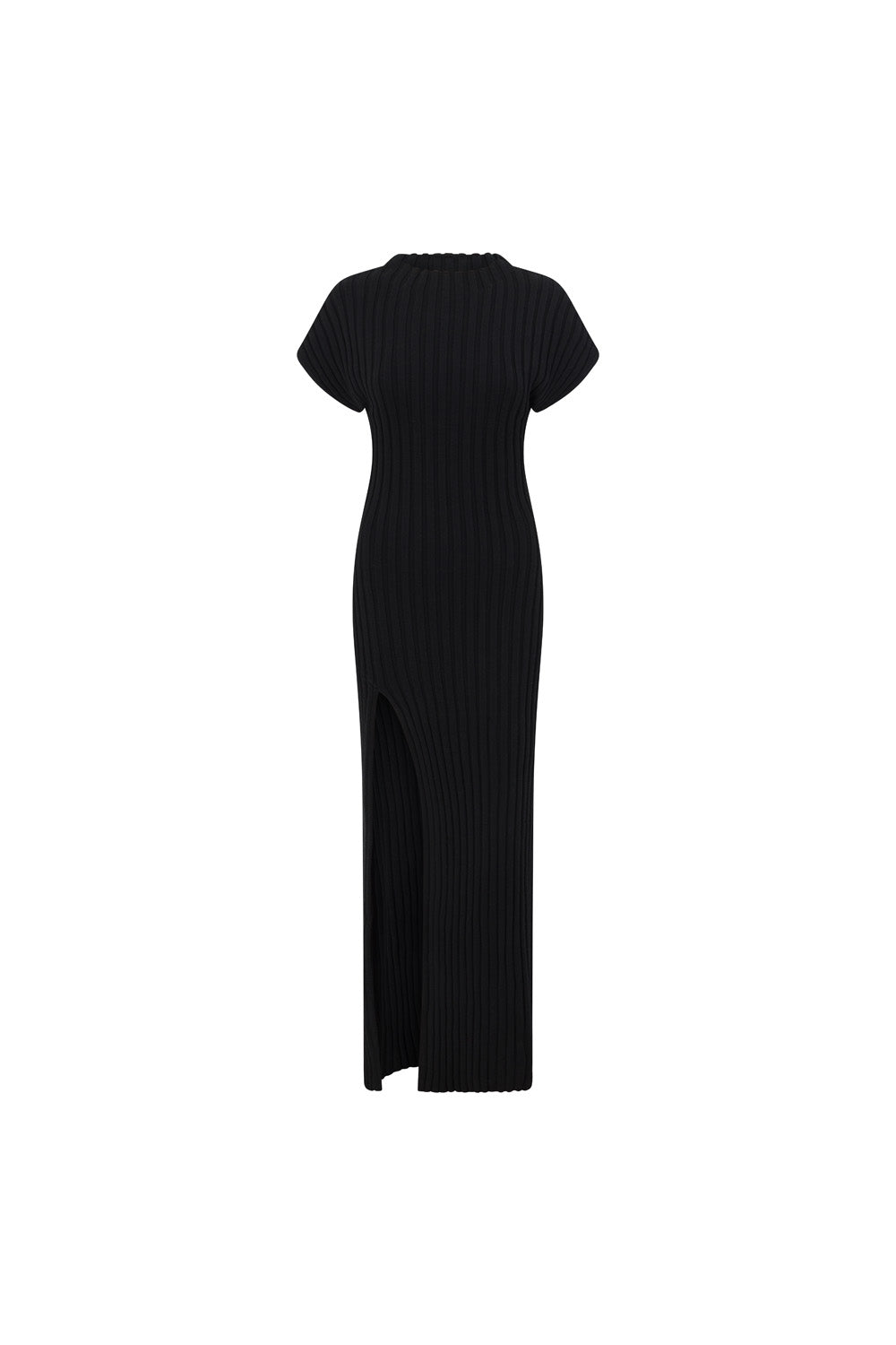 Black High Neck Short Sleeve Split Maxi Gemini Dress