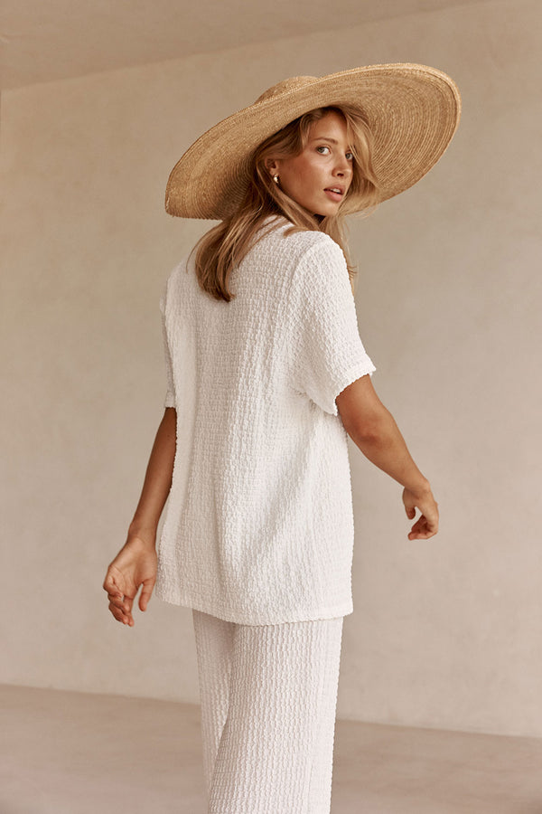 White Textured Boxy Adora T Shirt Top