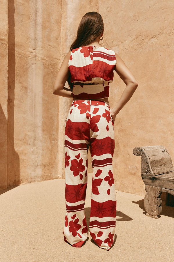 Red Sienna Sunset Print Del Mar Trouser Pants