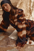 Brown Mirage Bloom Print Satin Mini Wrap Haven Dress