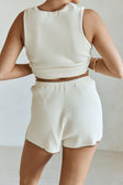Cream Ribbed Elastic High Waist Jaxon Shorts