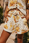 White Agalia Floral Print Belted Jara Shorts