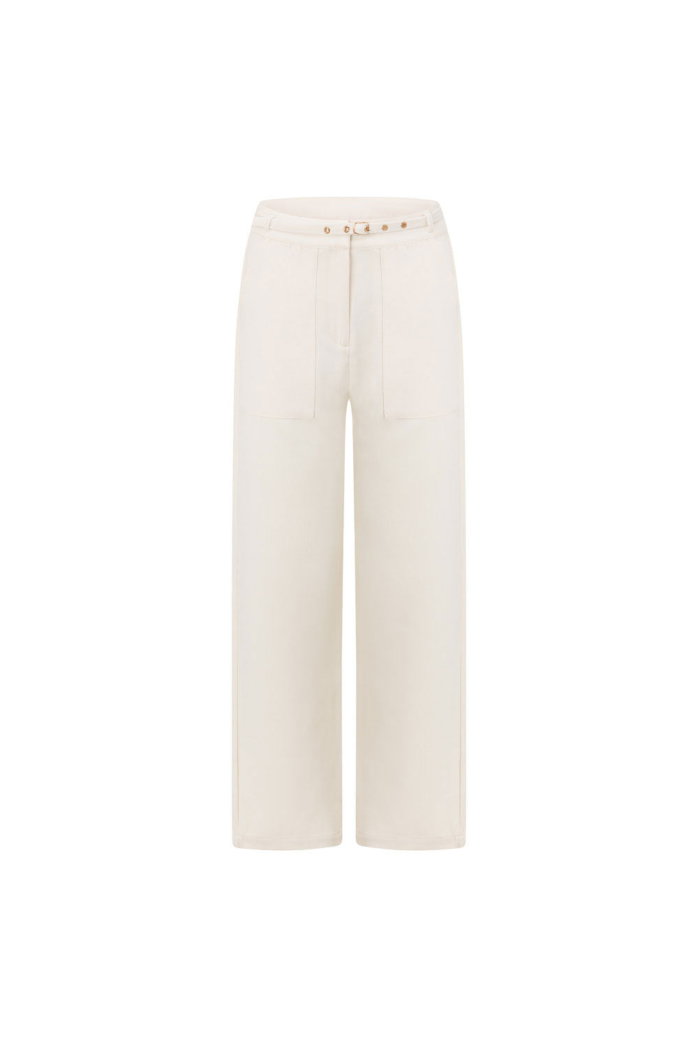 Cream Tailored High Waist Gold Belt Pocket Aila Pants