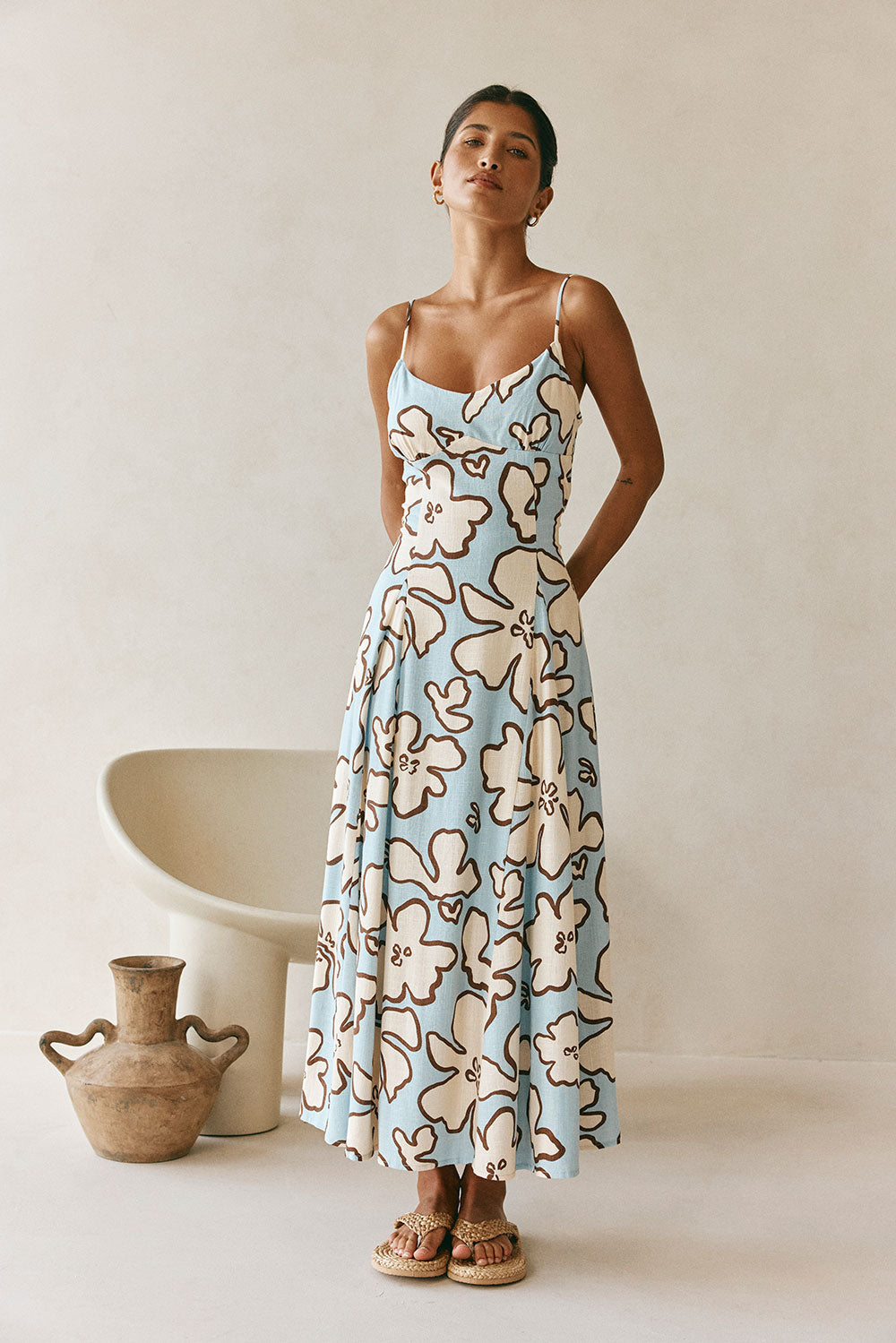 Blue Floral Adjustable Strappy Maxi Seme Dress