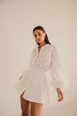 Naima Long Sleeve Button Up Embroidered Mini Corset Dress - White