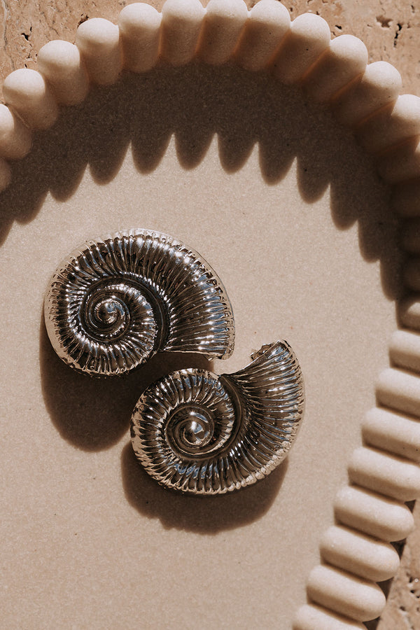 Silver Stainless Steel Sundial Shell Earrings