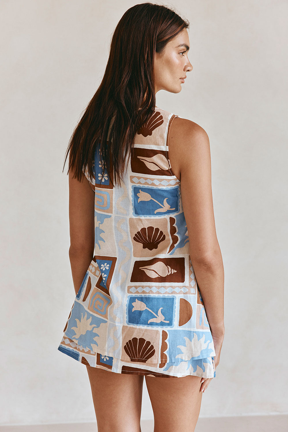 Blue Solis Sea Shell Print V Neck Mini Adi Dress