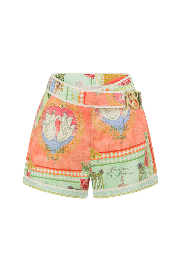 El Jardin Print Belted Estella Shorts