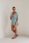 Mallory Button Up Top - Green Stripe