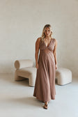 Brown  V Neck Cut Out Lace Maxi Dynasty Dress