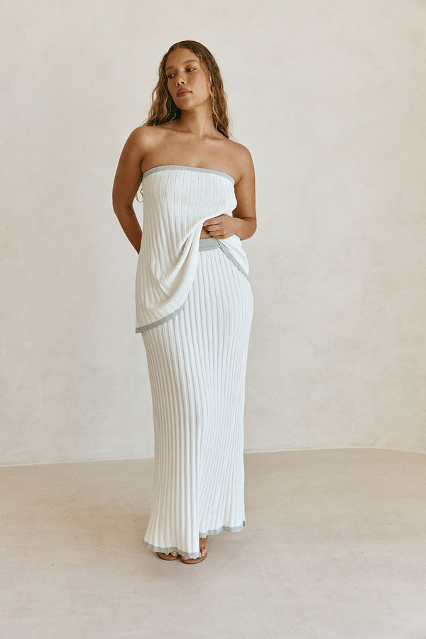 White Woven Ribbed Maxi Silla Skirt