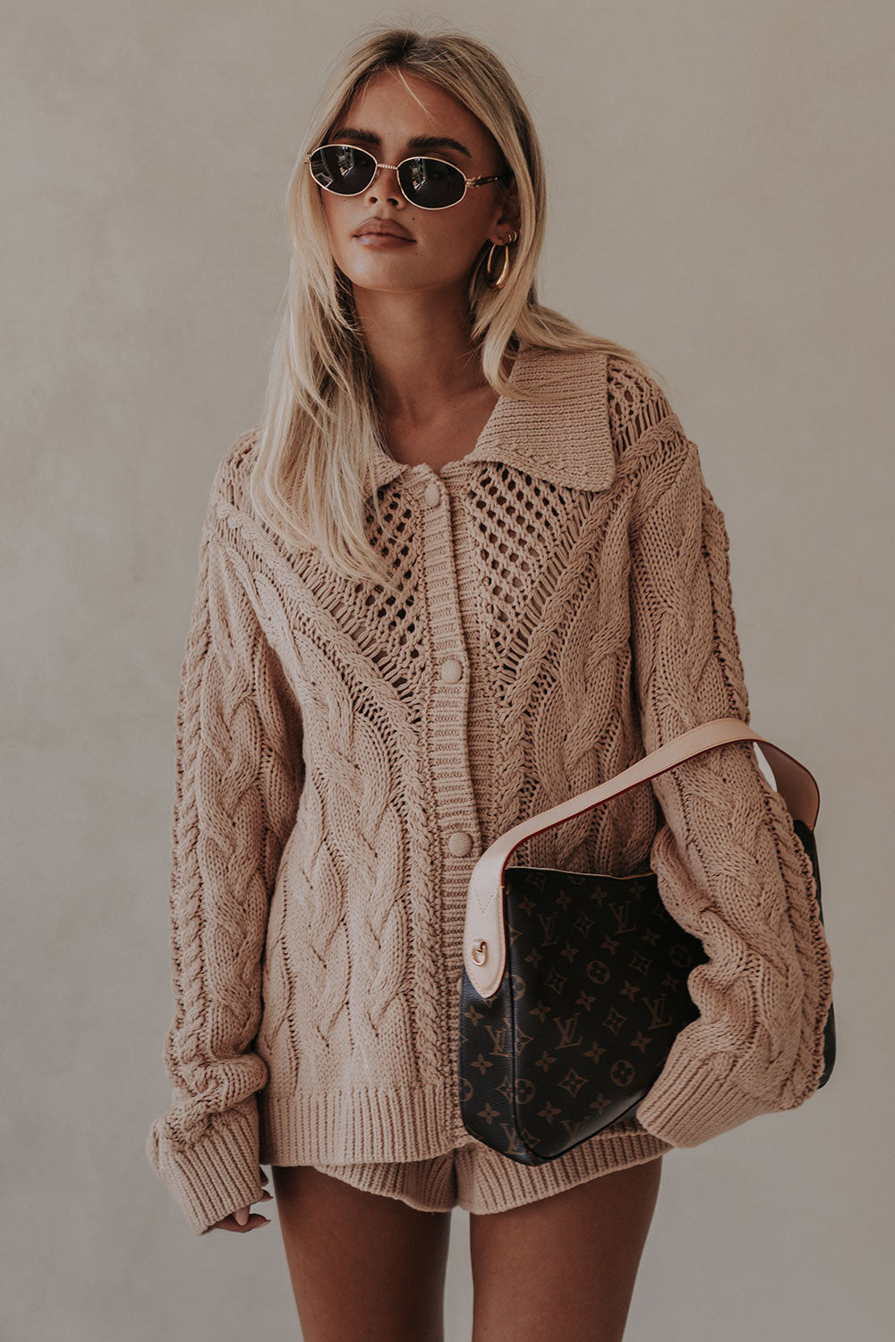 Tan Knit Long Sleeve Button Up Collar Addison Sweater