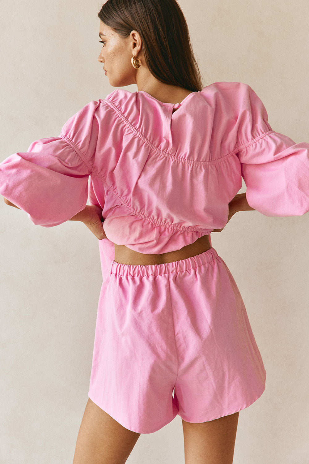 Pink Elastic Drawstring Akel Shorts