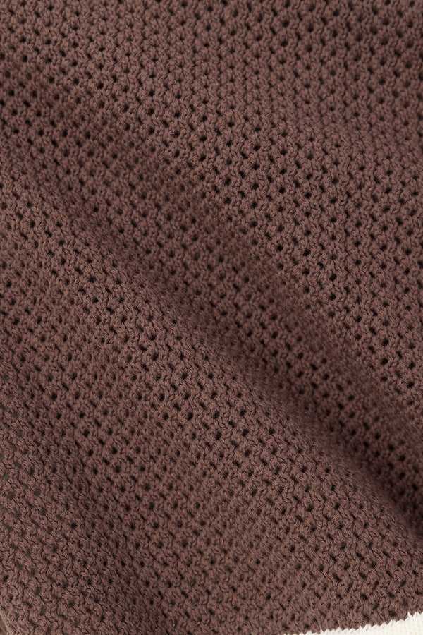 Brown Crochet Knit Button Up Short Sleeve Shiloh Top