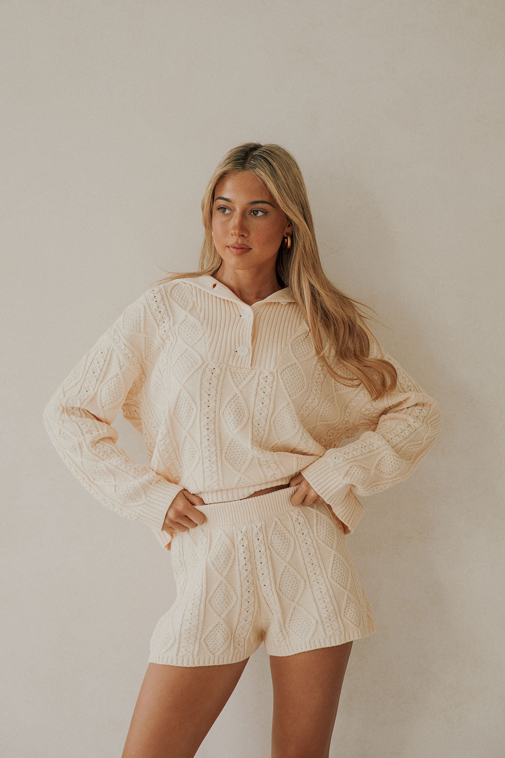 Cream Cable Knit High Waist Holli Shorts