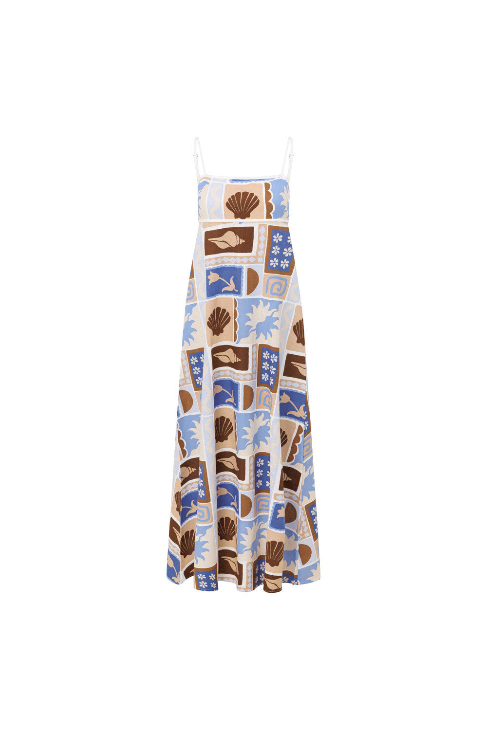 Blue Solis Print Strappy A-Line Maxi Giorgia Dress