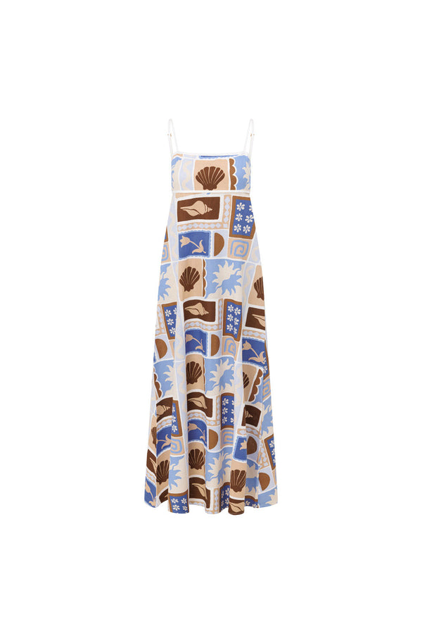 Blue Solis Print Strappy A-Line Maxi Giorgia Dress