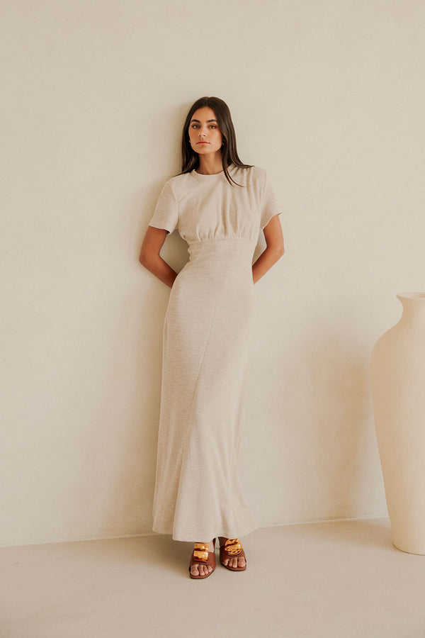 Gizelle Short Sleeve Maxi Dress - Beige