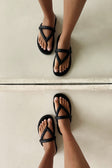 Black Vegan Leather Puffy Strap Toe Vivian Sandals