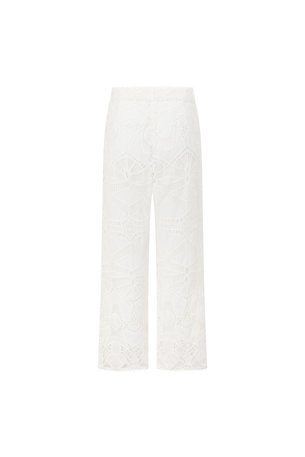 White Embroidered Cutwork Wide Leg Donna Pants