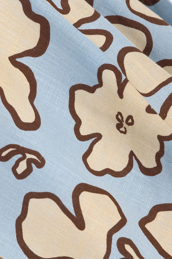 Blue Outline Floral Halter Neck Back Tie Iras Top