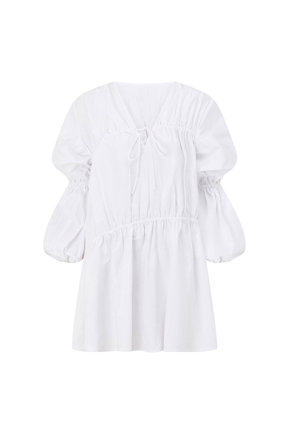 White 3/4 Sleeve Ruched Mini Ava Dress