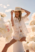 White Embroidered Cutwork Button Up Cielo Shirt