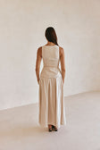 Beige Cotton Round Neck Button Up Panel Adri Top
