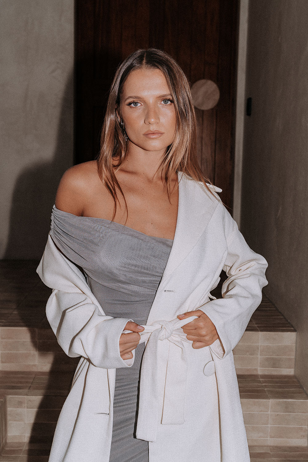 Grey Off Shoulder Maxi Danika Dress